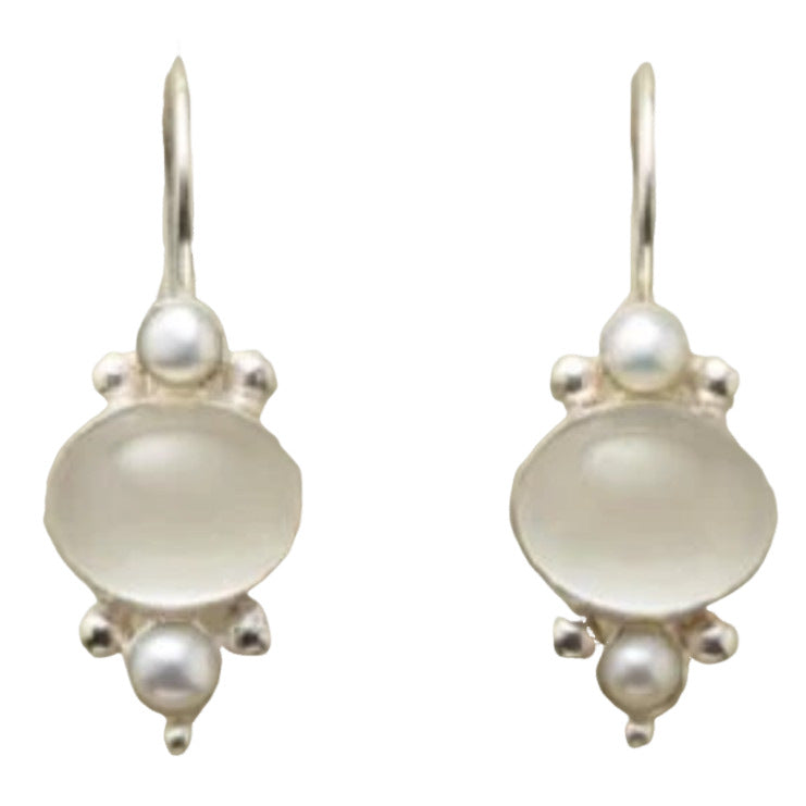 Silver Round Crystal Eardrops Retro Creative Ladies Artificial Pearl Earrings
