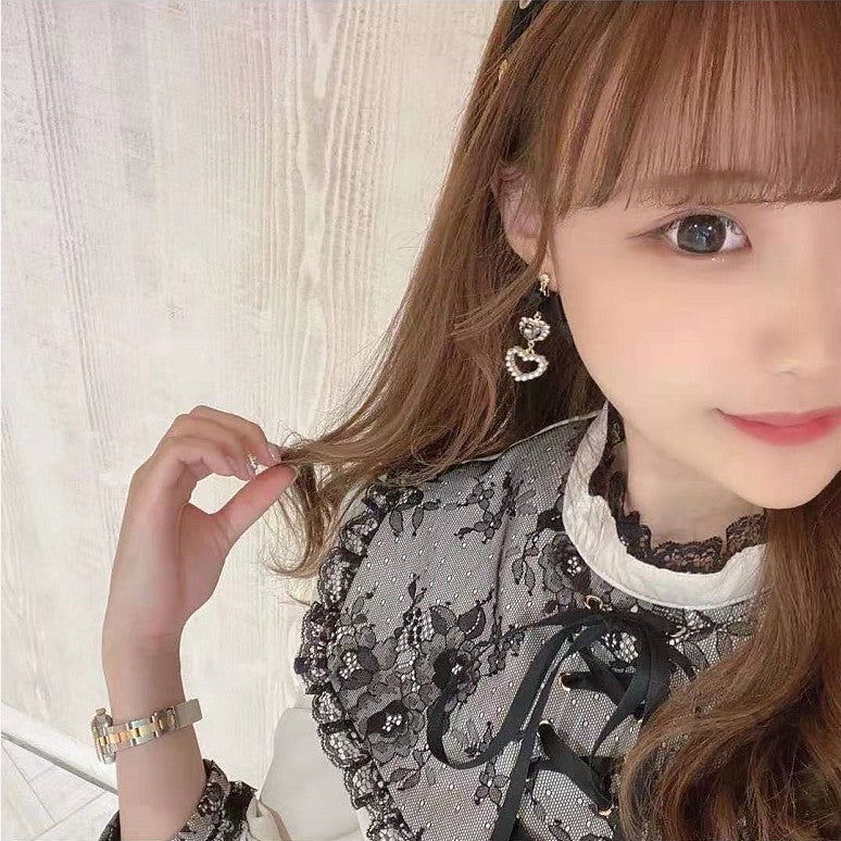 Japanese Style Sweet And Cute Bow For Cute Girl Rhinestone Earrings