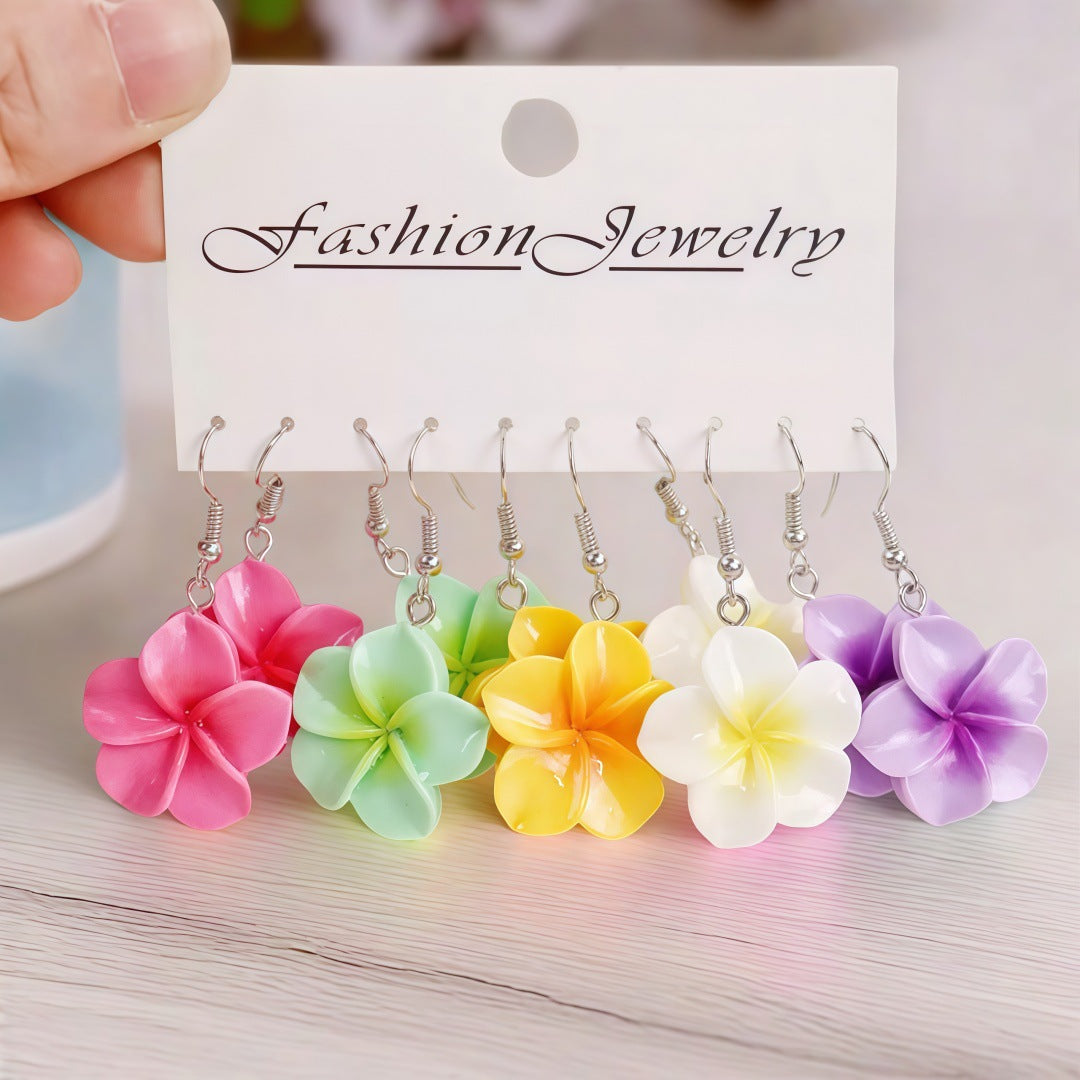 Colorful Plumeria Rubra Summer Flower Resin Earrings