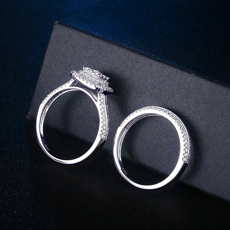 Luxury Couple Combined Ring Set Suit Copper Plated White Gold Bracelet