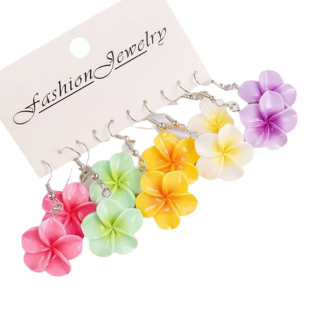 Colorful Plumeria Rubra Summer Flower Resin Earrings