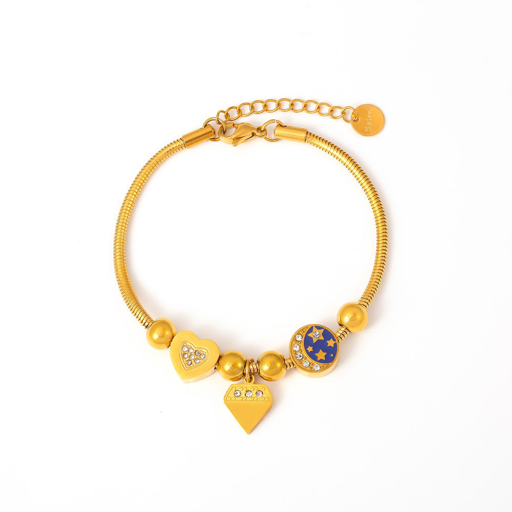 Cold Wind Love Round Brand Diamond Drop Oil Bracelet