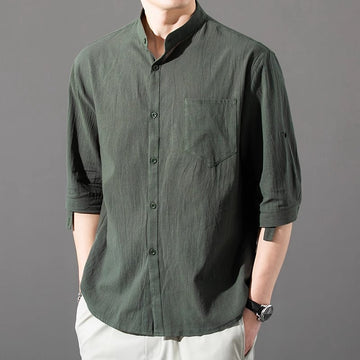 Cotton And Linen Short Sleeve Shirt Men's Large Size Linen Loose Trendy Men Half Sleeve Thin