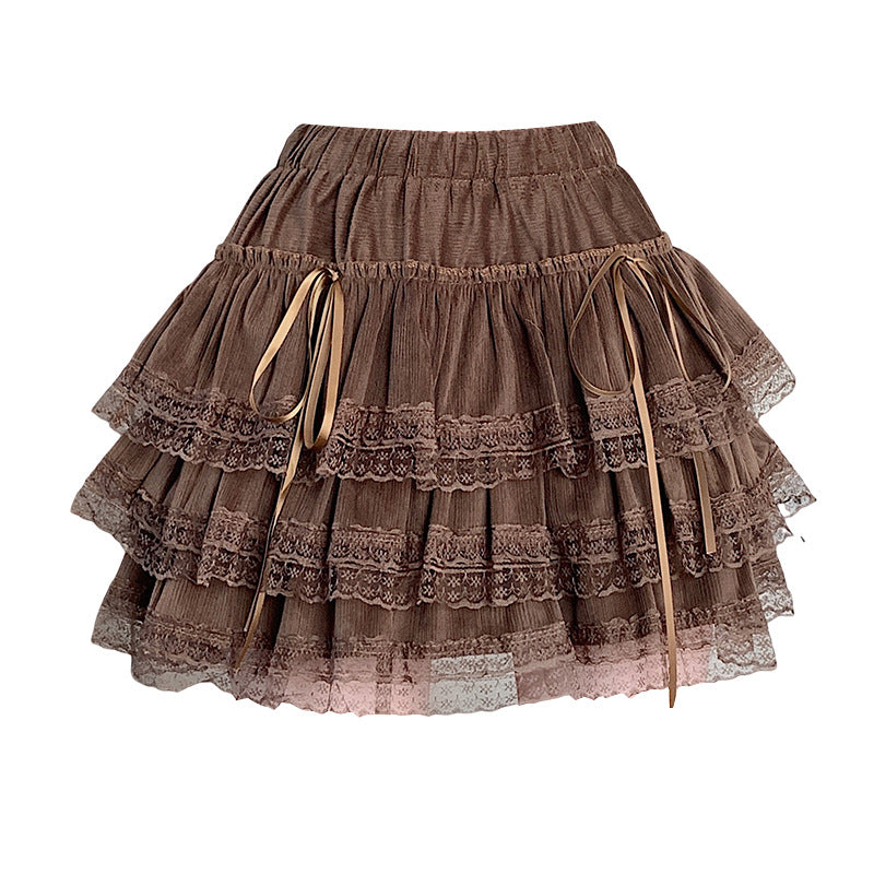 Ballet Style Lace Skirt High Waist Bow