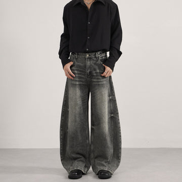 Loose Straight Washed Cat Beard Machete Jeans Men