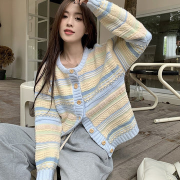 Women's Loose Striped All-matching Knitted Sweater Cardigan Coat