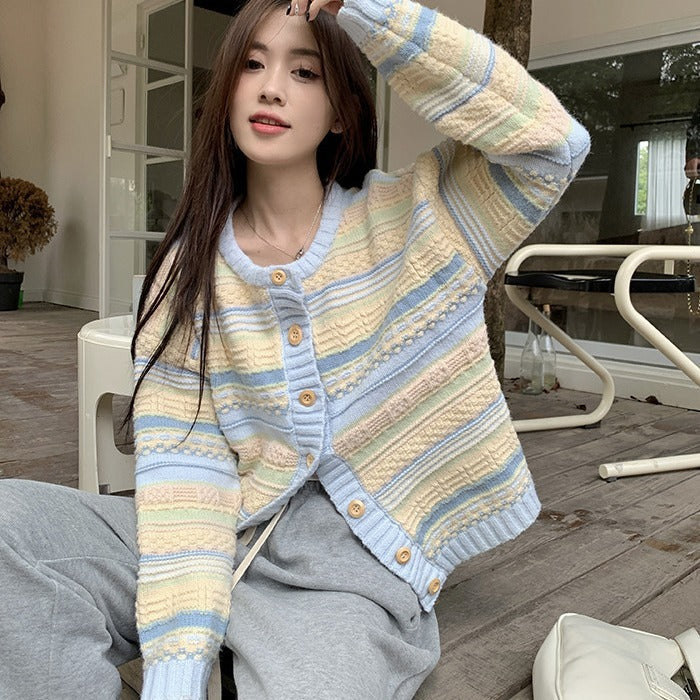 Women's Loose Striped All-matching Knitted Sweater Cardigan Coat