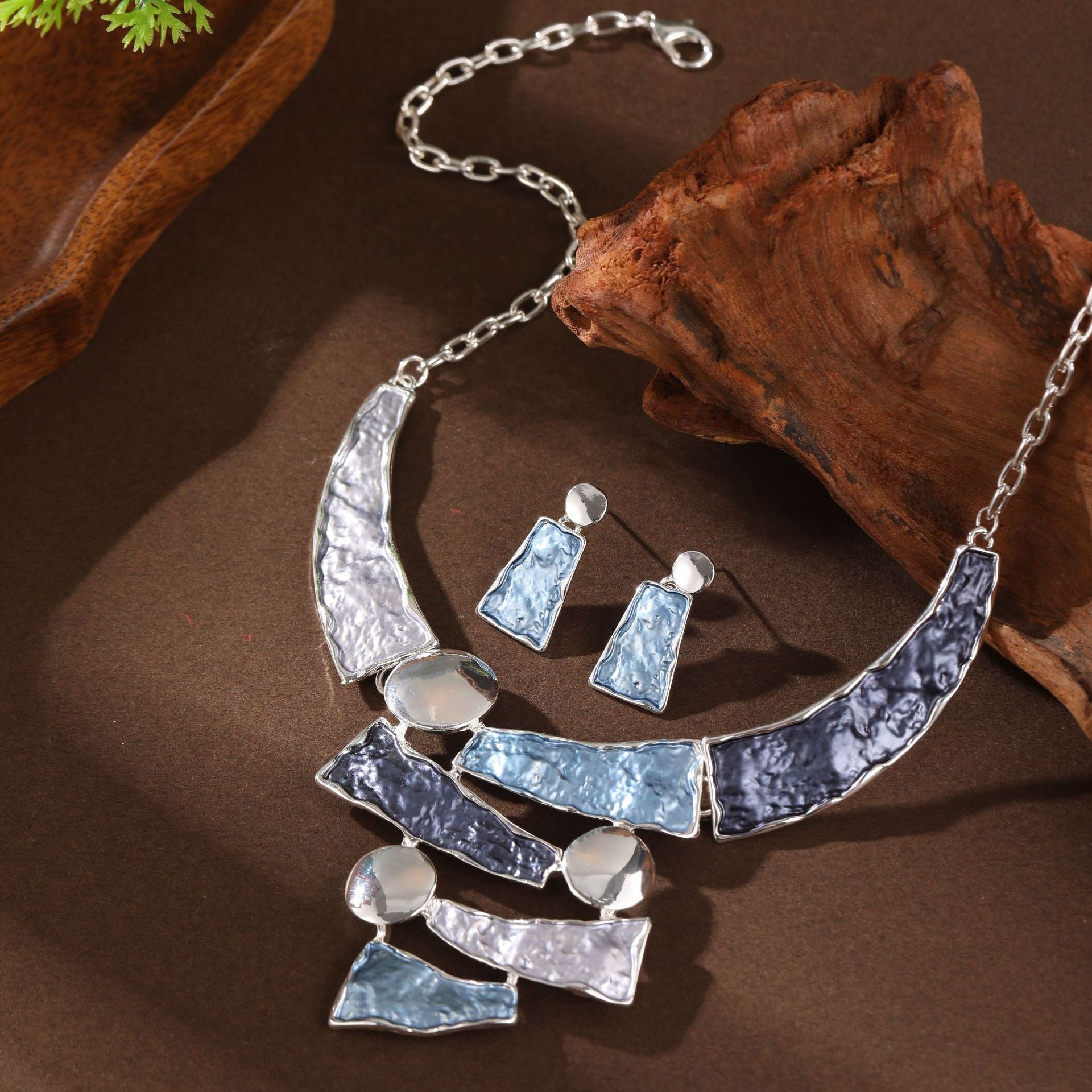 Color Painting Oil Hollow Geometry Lines Earrings And Necklace Set