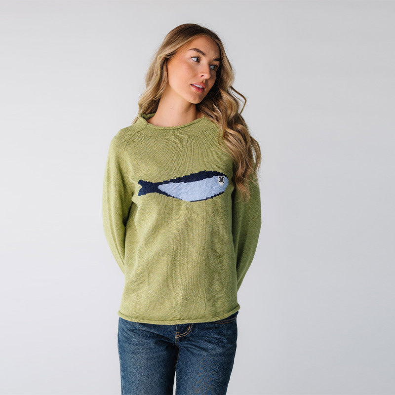 Lazy Fashion Round Neck Small Fish Pattern Knitted Sweater