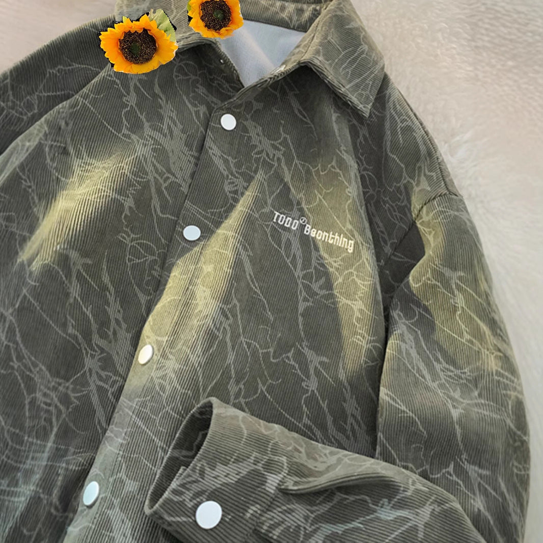 Embroidered High-grade American Retro Corduroy Shirt For Men