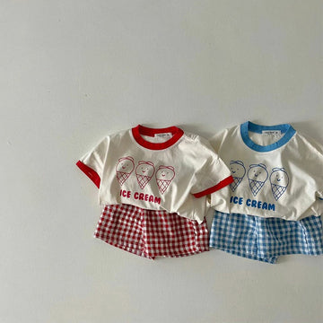 Children's Clothing Baby Ice Cream Plaid Short Sleeve Suit