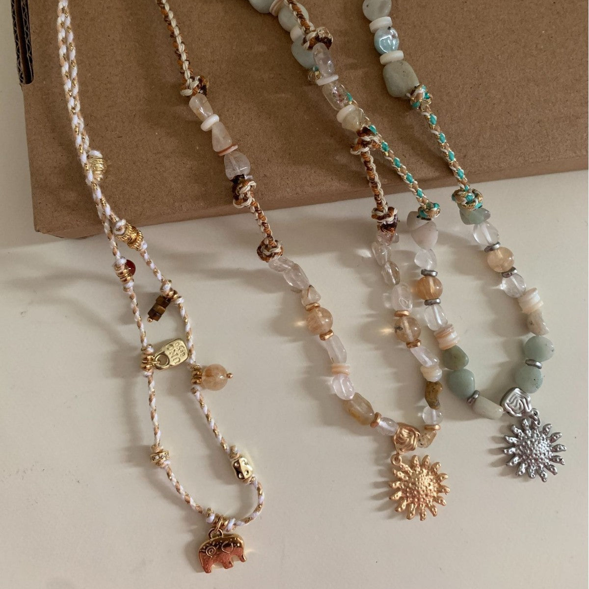 Natural Stone Beaded Necklace Sunrise Pendant Necklace Niche Design