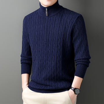 Autumn And Winter Knitting Half Turtleneck Warm Twisted Loose-fitting Long Sleeve Sweater Men