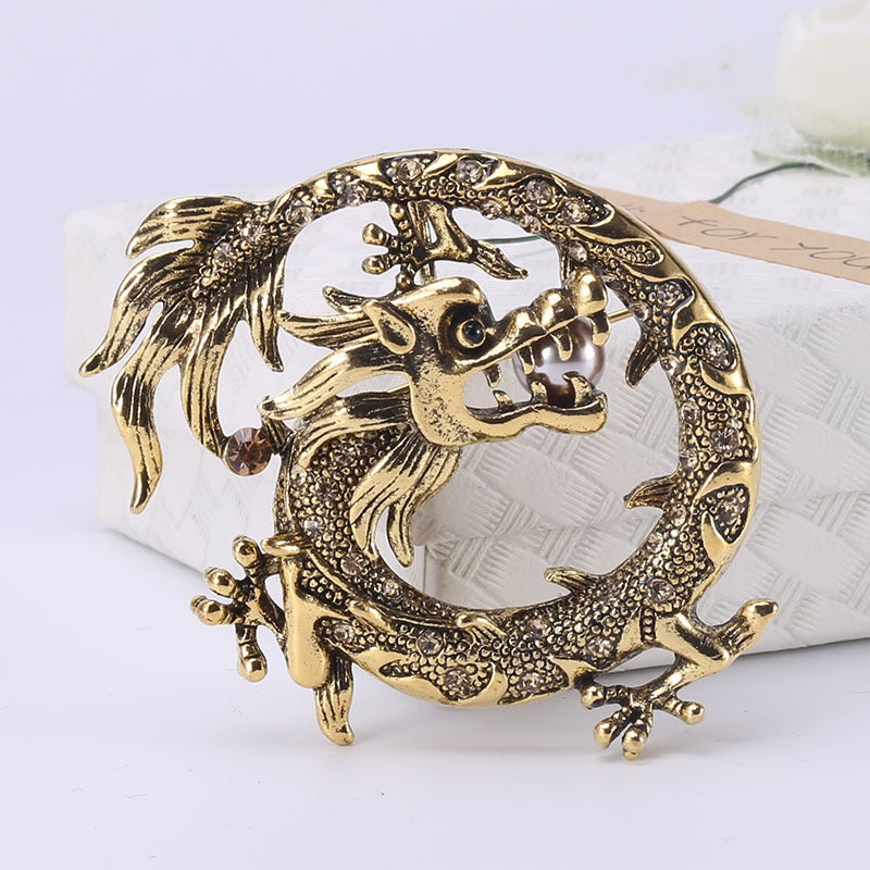 Retro Zodiac Chinese Dragon Brooch Collar Pin Badge Accessories