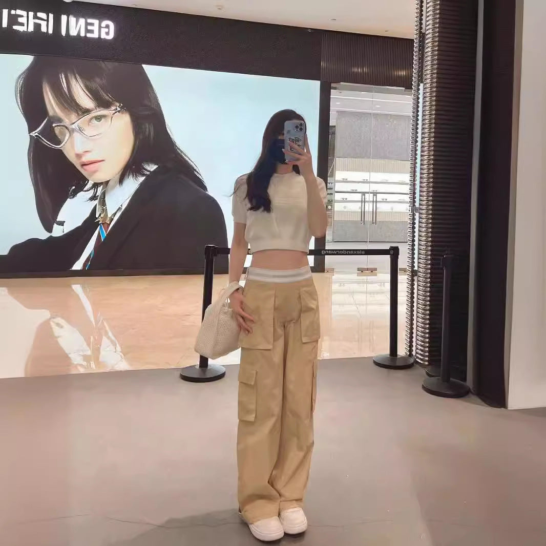 Elastic Waistband American Workwear Loose All-matching Straight Hot Girl Trousers