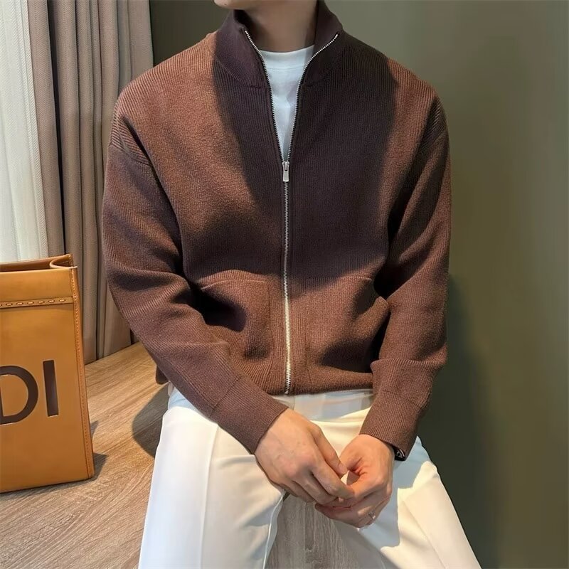 Versatile Zipper Cardigan Men's Knitted Shirt Autumn And Winter British Slim-fitting Sweater