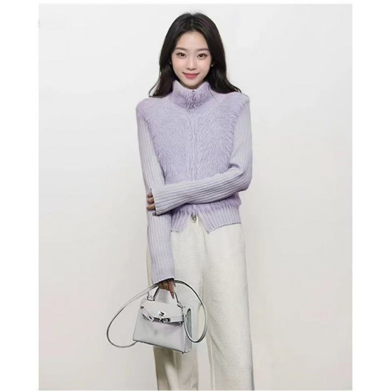Autumn And Winter Stitching Zip Knitted Sweater