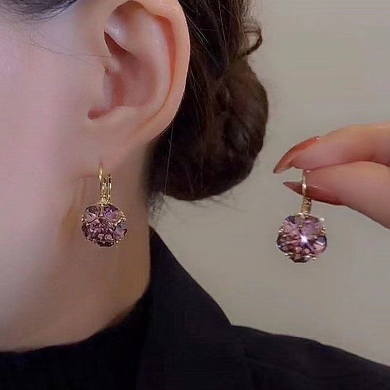 Korean Retro Colorful Circle Crystal Earrings