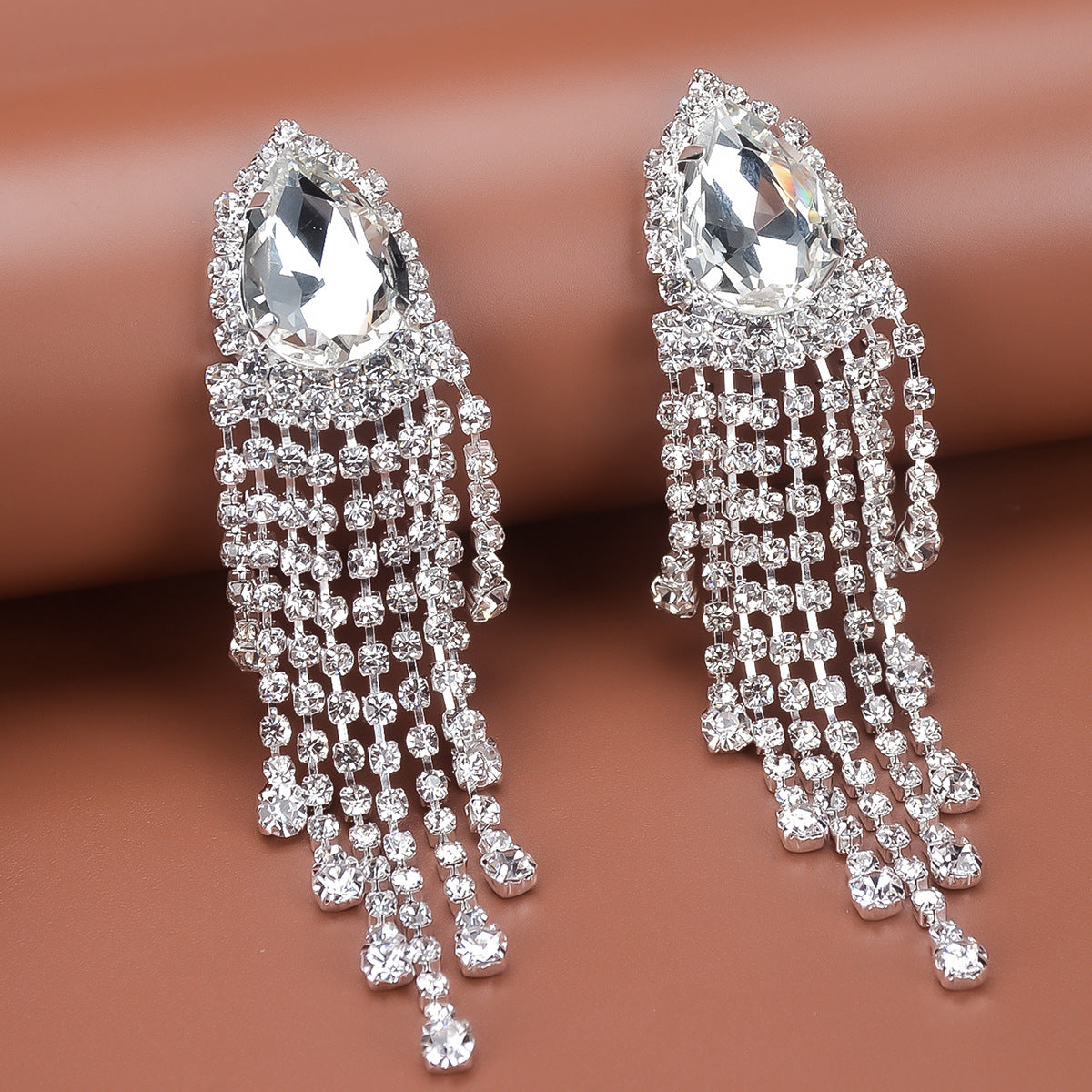 Rhinestone Tassel Earrings Big-name Drop-shaped