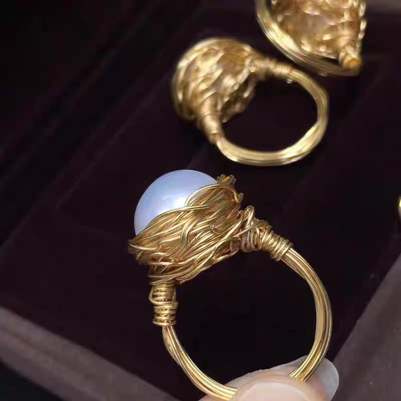 Natural Freshwater Pearl Ring Female Plated 18K Winding