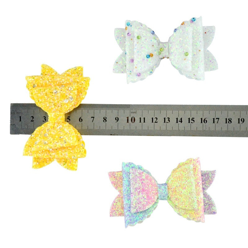 Girl's Hair Accessories Sequined Double-layer Leather Wave Bow