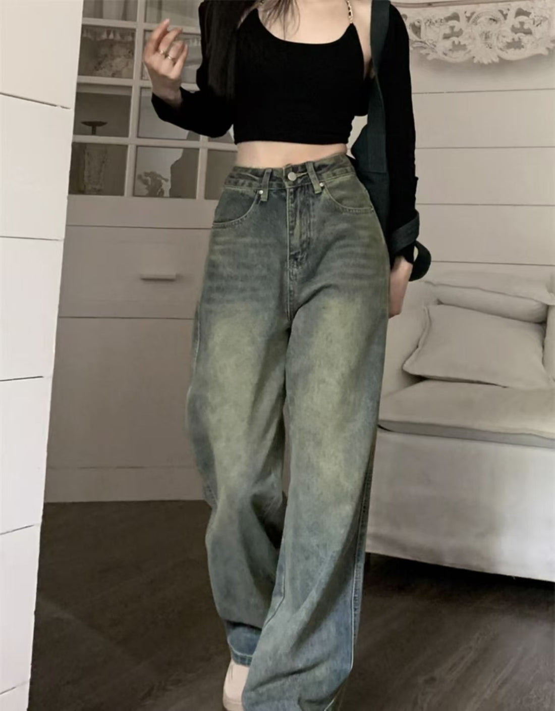 2025 New Retro Style, Washed Plain Loose Fit, Casual Style, Zipper Button Closure Jeans, Suitable For All Seasons, Versatile And Error Free.
