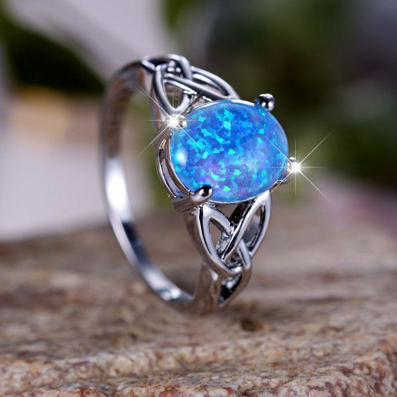 Fashion Commuter Palladium White K Egg-shaped Blue Opal Edge Cross Ring