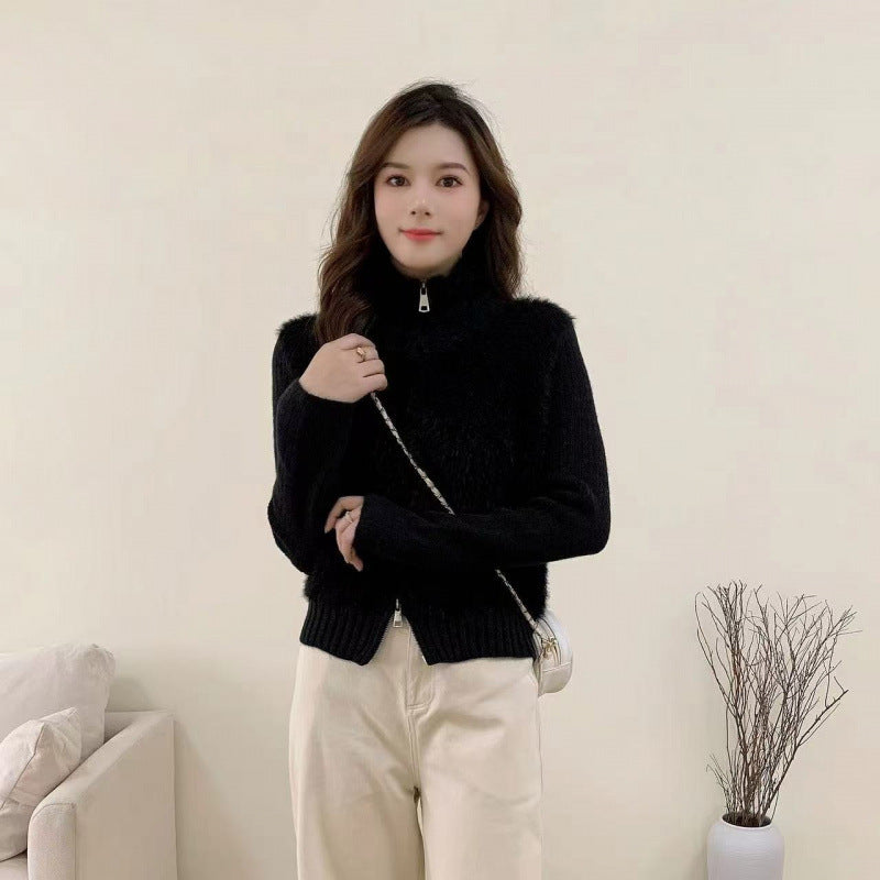 Autumn And Winter Stitching Zip Knitted Sweater