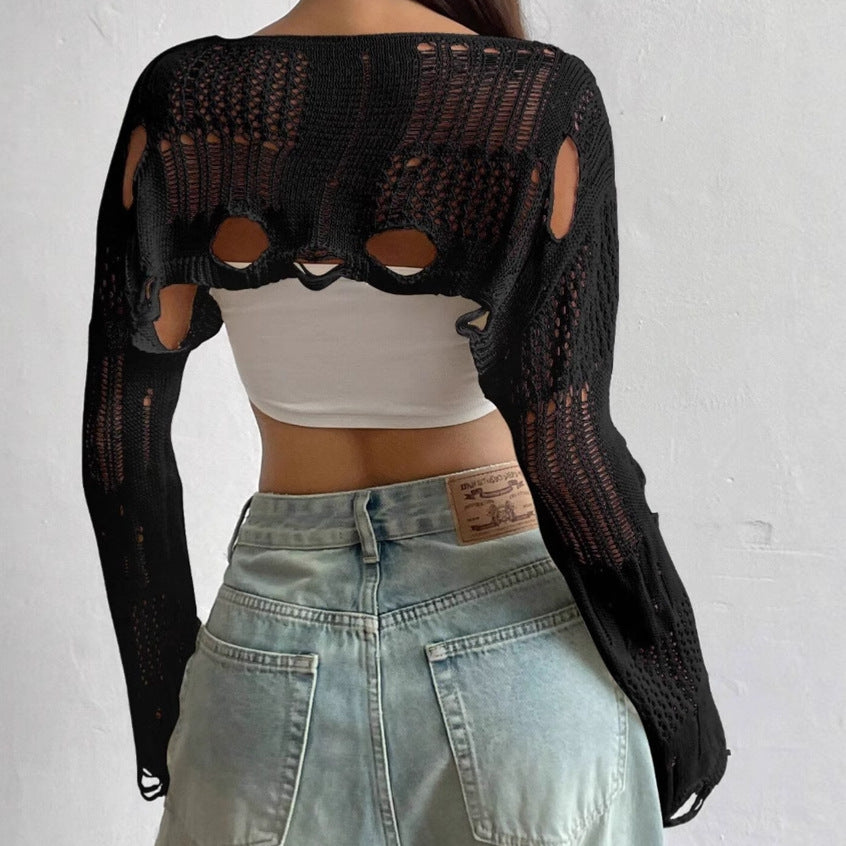 Women's Large Vulnerability See-through Loose And Idle Knitted Sweater Blouse