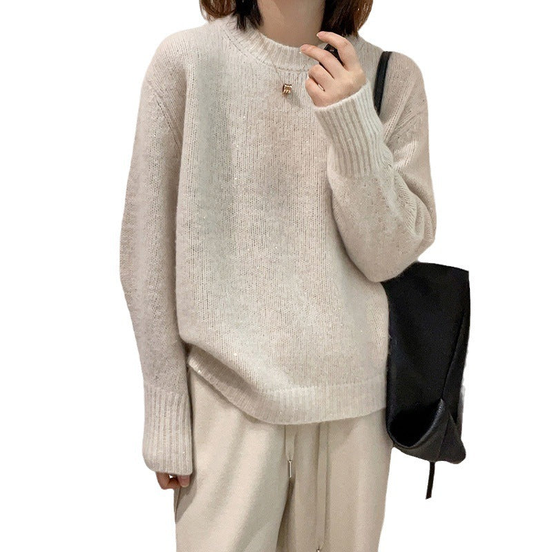 Soft Glutinous Fashion All-match Round Neck Long Sleeve Autumn And Winter