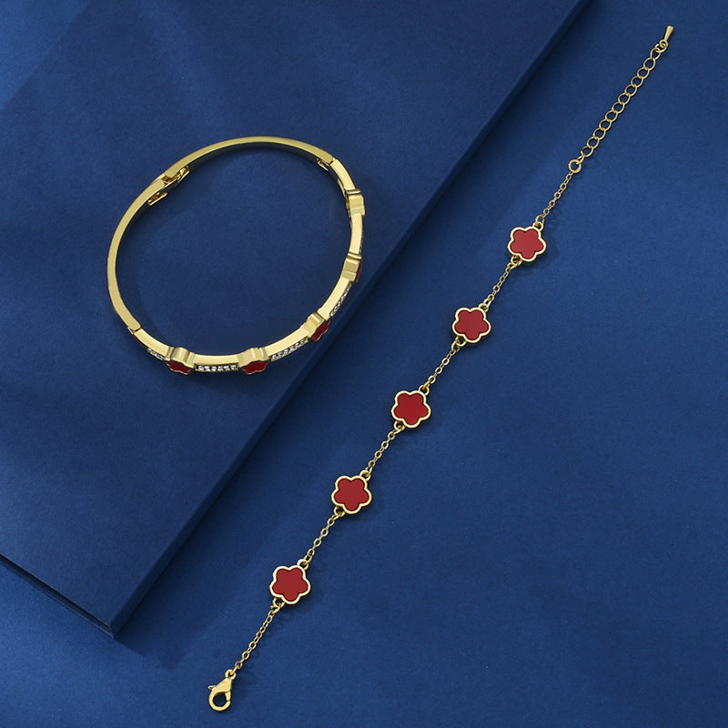 Five Petal Flower Brace Lace Bracelet Two-piece Set