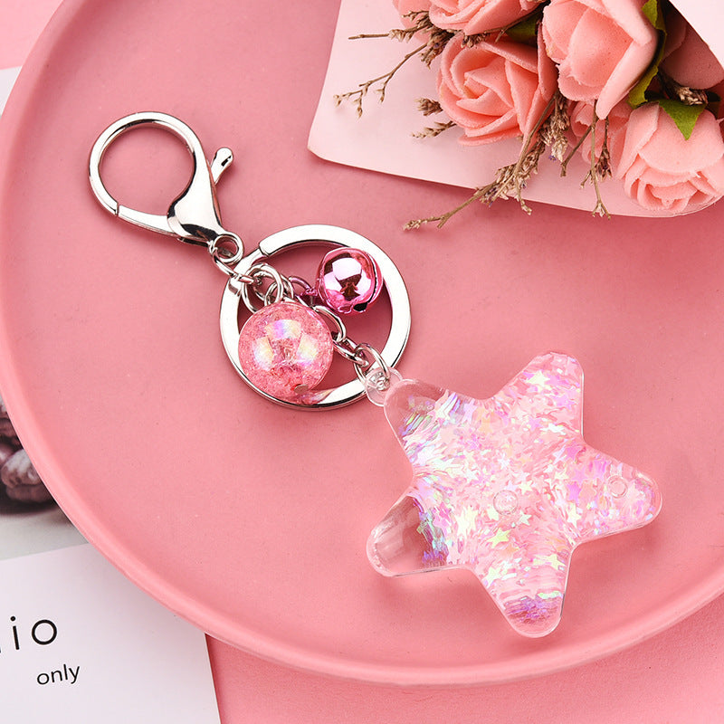 Acrylic Key Chain Five-pointed Star Oil Keychain Liquid Quicksand Pendant Bag Accessories
