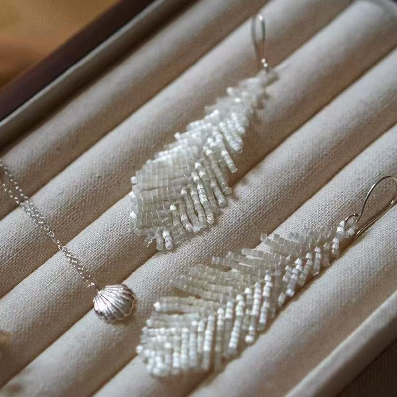Swan Feather Tassel Handmade Beaded Earrings