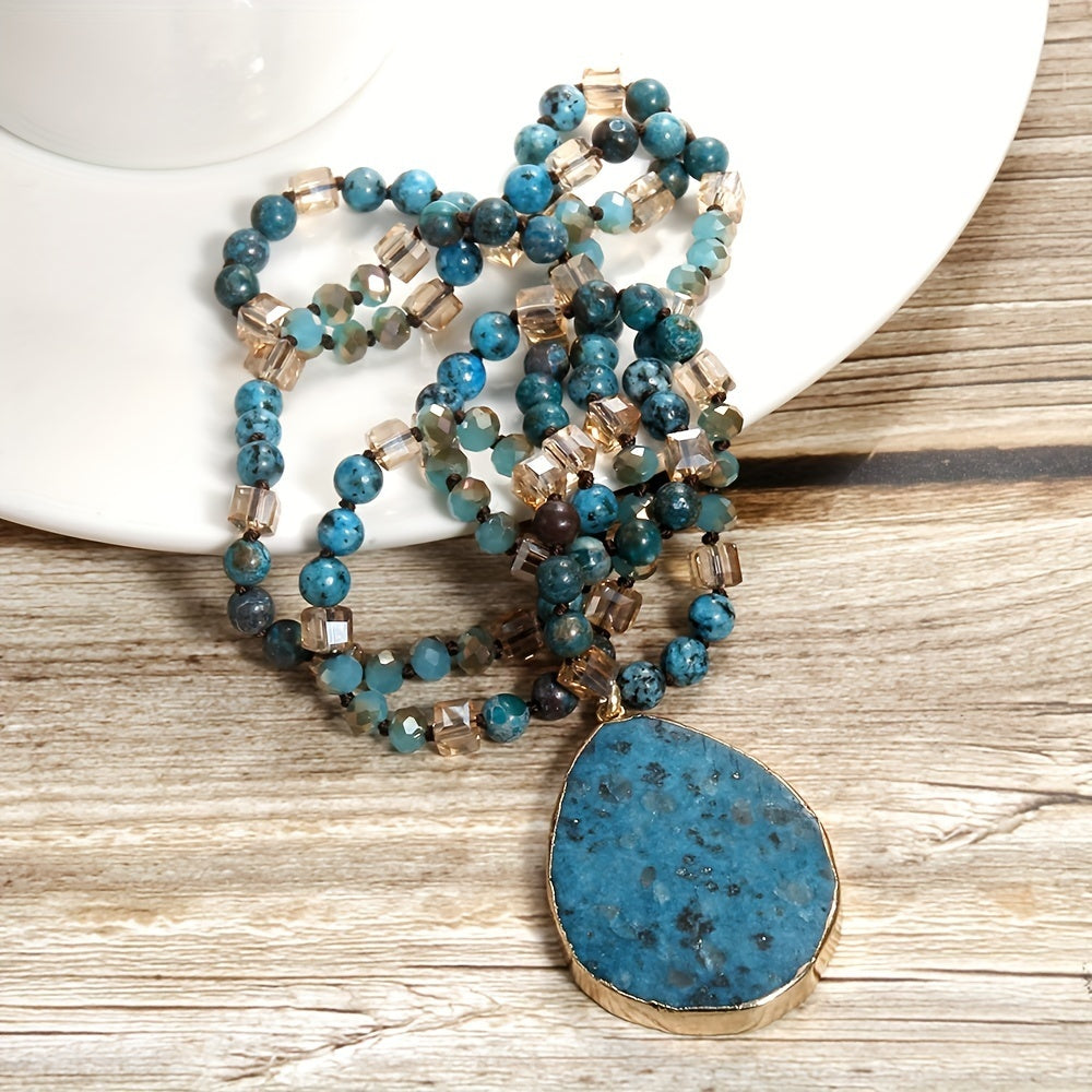 Glass Knotted Water Drop Pendant Necklace Sweater Chain