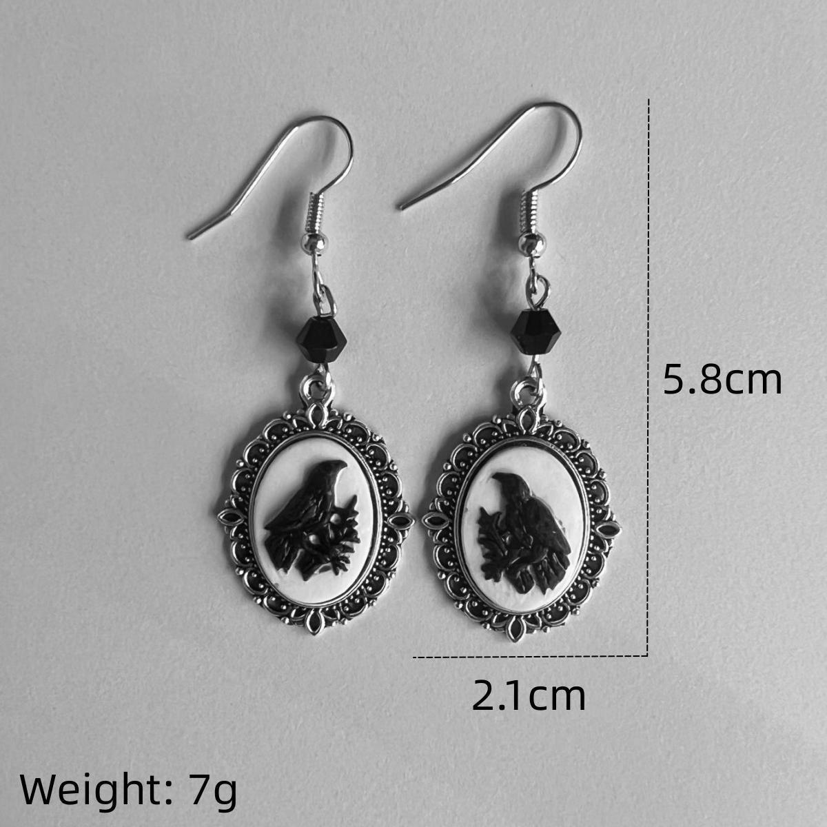 Gothic Black Cat Silver Frame Beads Earrings