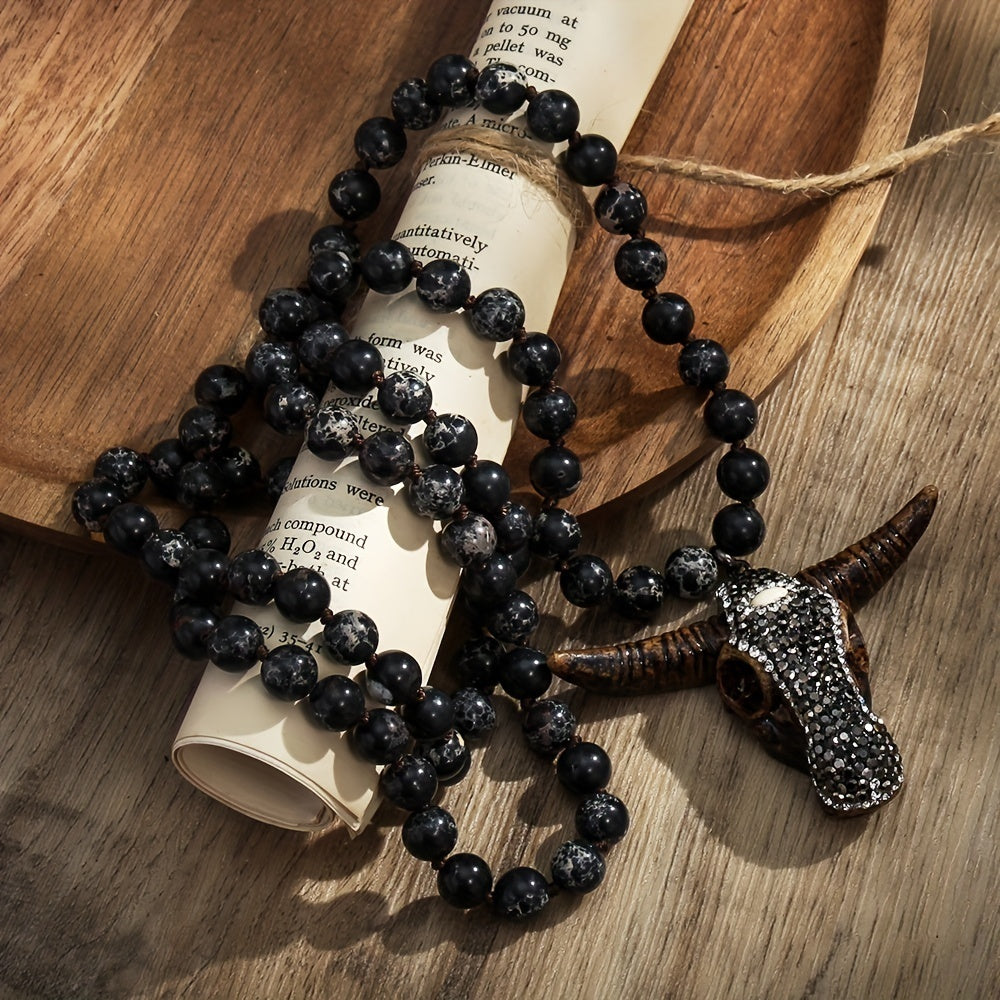 Knotted Spot Drill Cow Head Pendant Necklace Sweater Chain