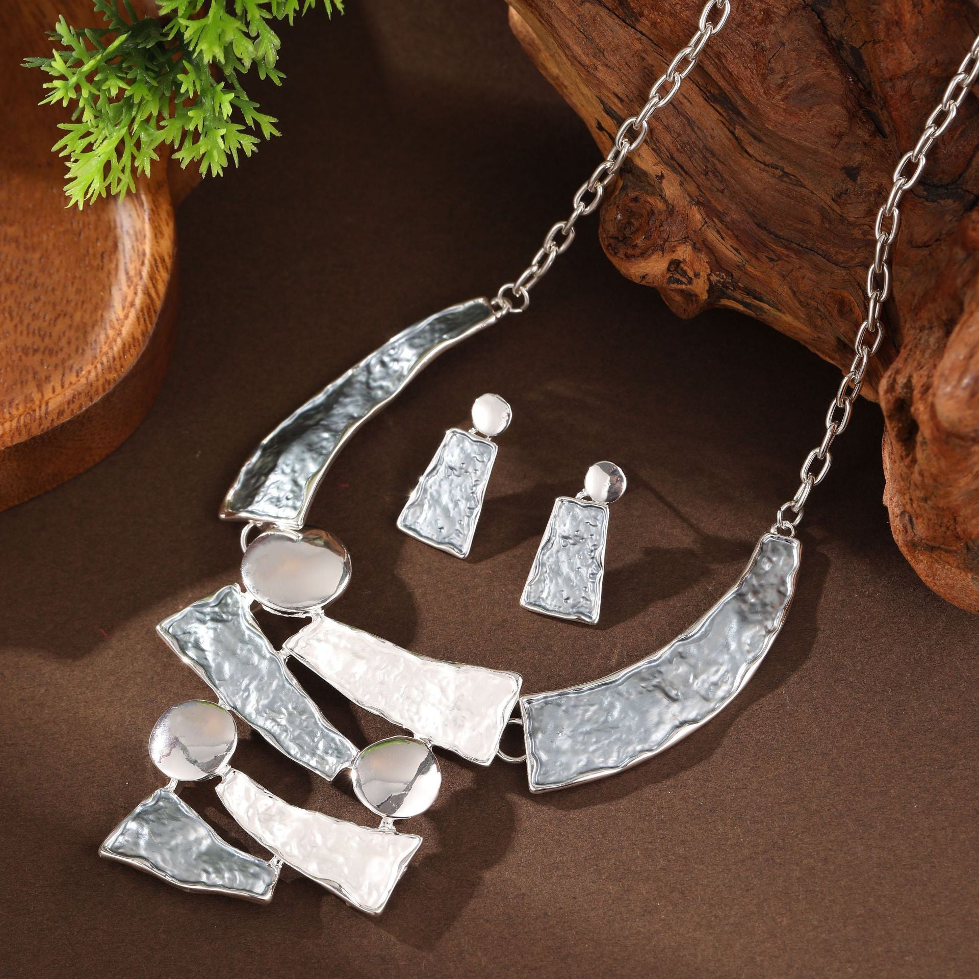 Color Painting Oil Hollow Geometry Lines Earrings And Necklace Set