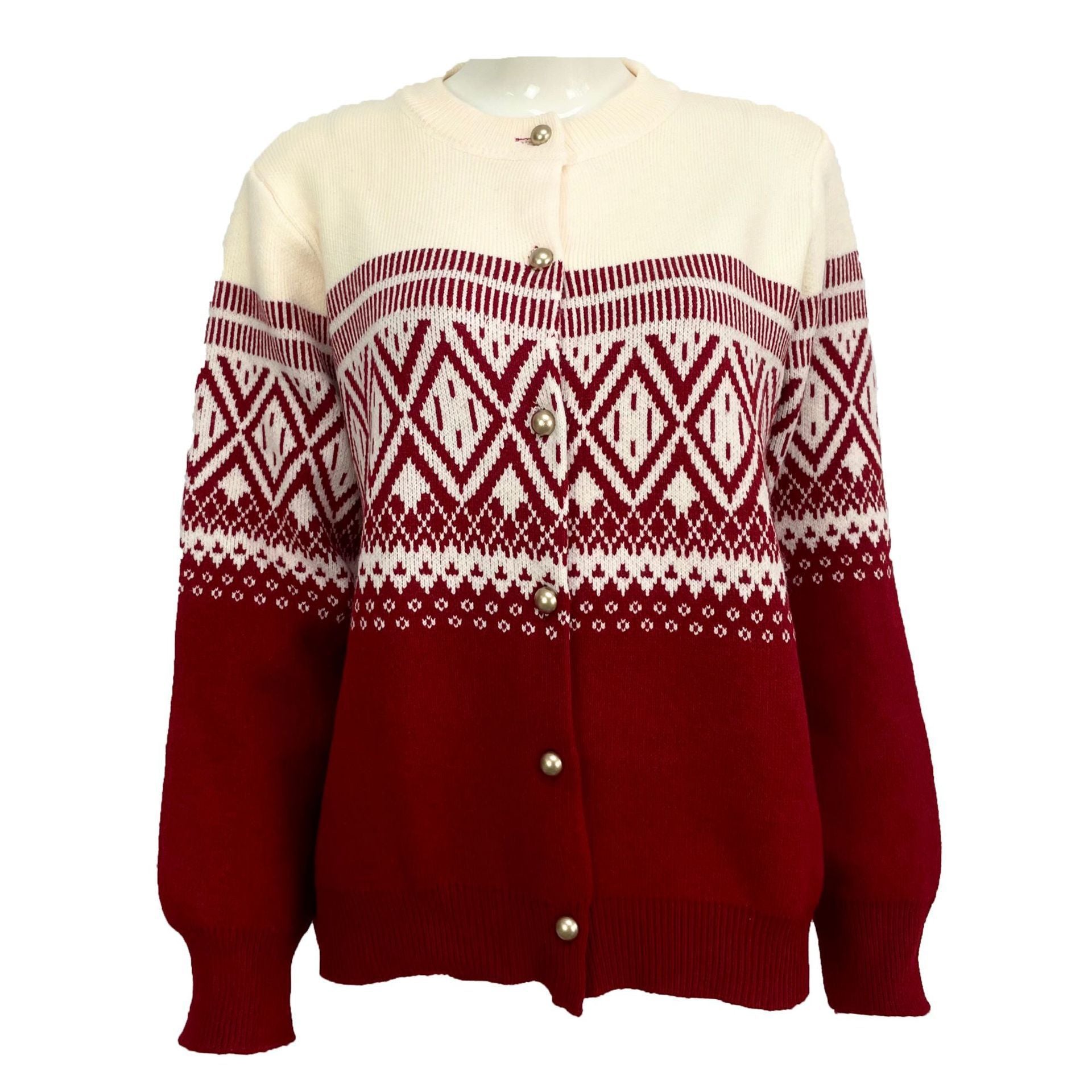 Women's Long-sleeved Contrast Color Diamond Knitted Sweater