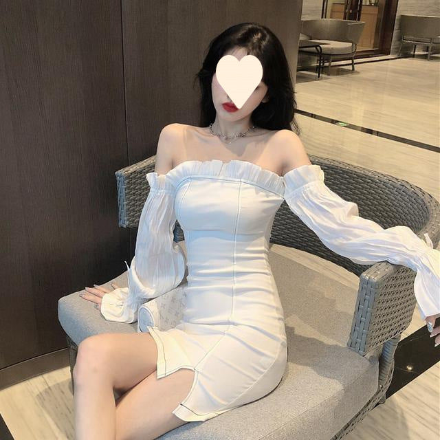 Women's French-style Off-neck Long Sleeve Narrow Dress