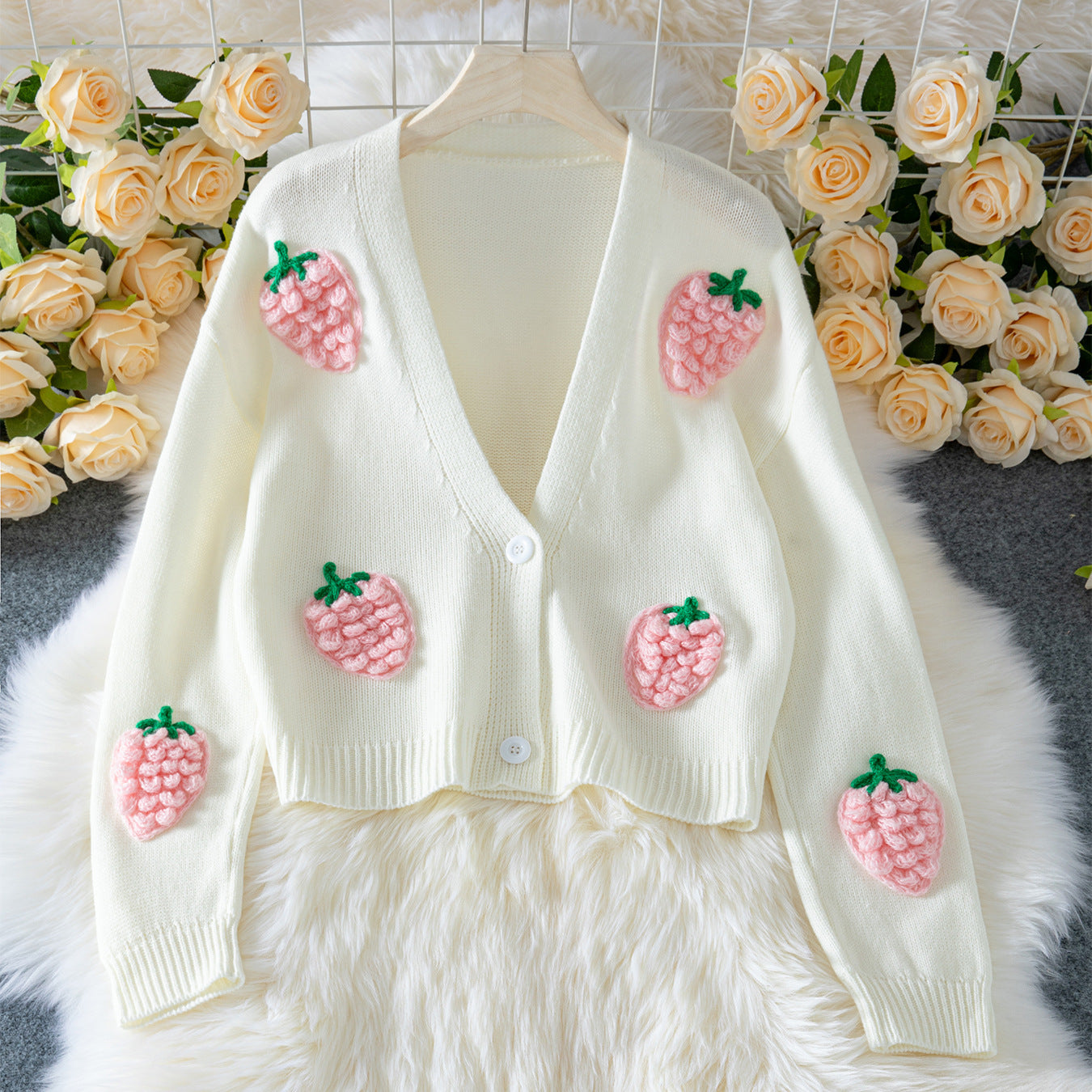 3D Strawberry Pattern Women's Elegant Sweater