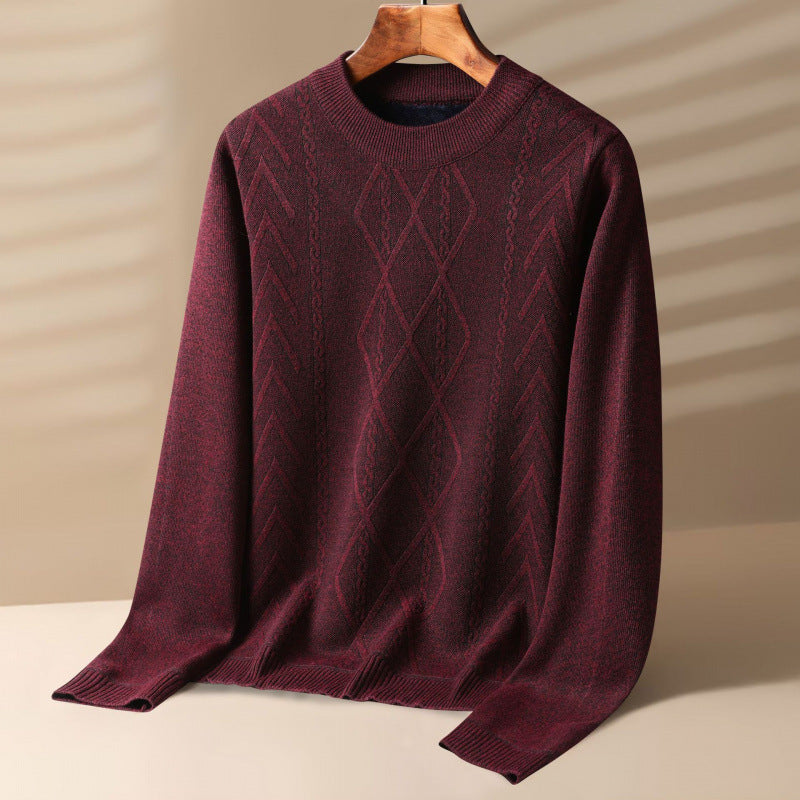 Fall Winter Men Round Neck Winter Trendy Velvet Thickening Sweater