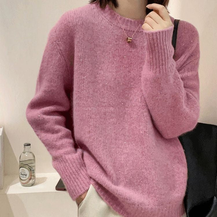 Soft Glutinous Fashion All-match Round Neck Long Sleeve Autumn And Winter