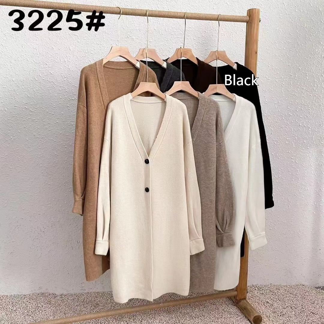 Button Solid Color Long Knitted Cardigan Sweater Coat