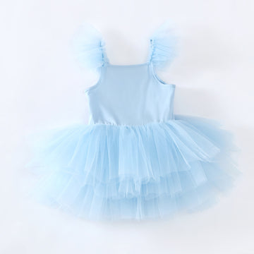 Girls' Dancing Leaf Clothing Mesh Gymnastics Clothes Children Sky Blue Practice Skirt