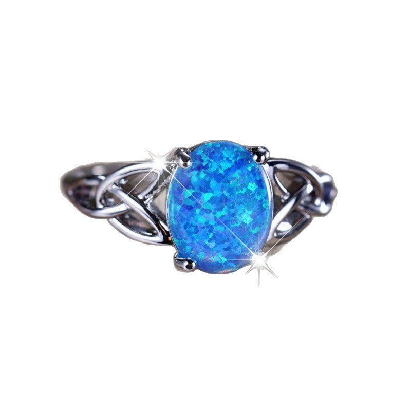 Fashion Commuter Palladium White K Egg-shaped Blue Opal Edge Cross Ring