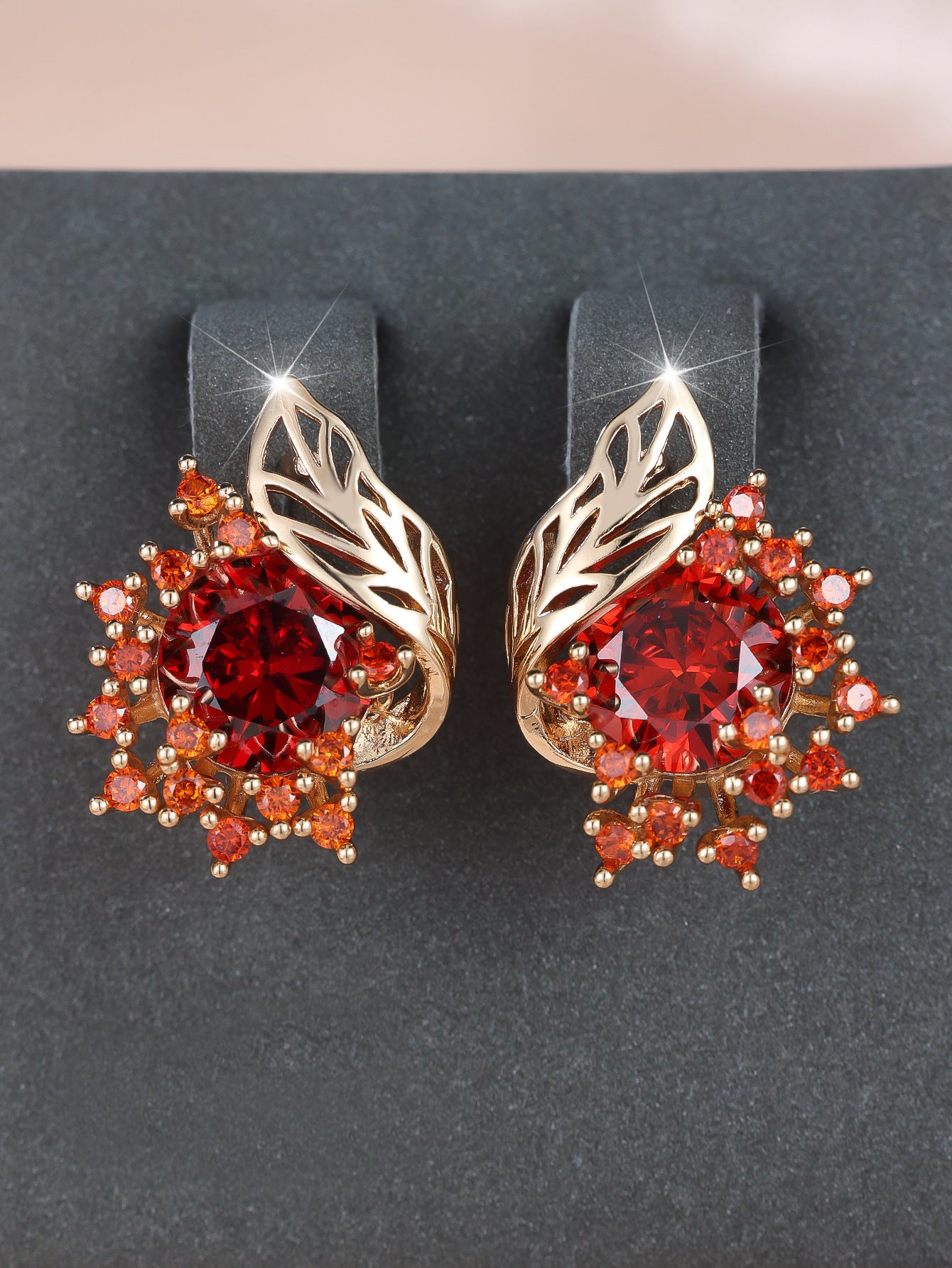 Round Flowers Feather Zircon Earrings Female Personality Fashion High Sense
