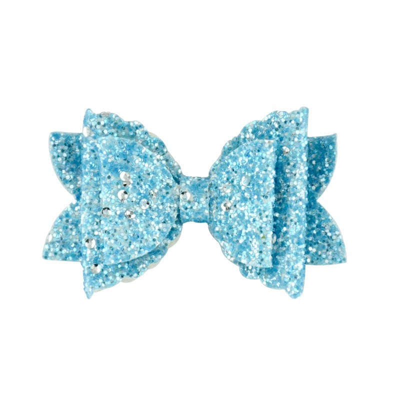 Girl's Hair Accessories Sequined Double-layer Leather Wave Bow