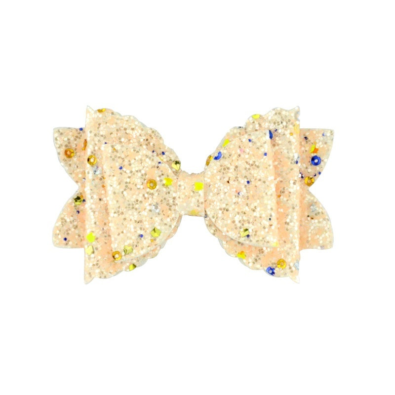 Girl's Hair Accessories Sequined Double-layer Leather Wave Bow