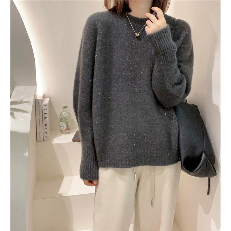 Soft Glutinous Fashion All-match Round Neck Long Sleeve Autumn And Winter
