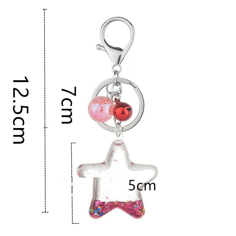 Acrylic Key Chain Five-pointed Star Oil Keychain Liquid Quicksand Pendant Bag Accessories